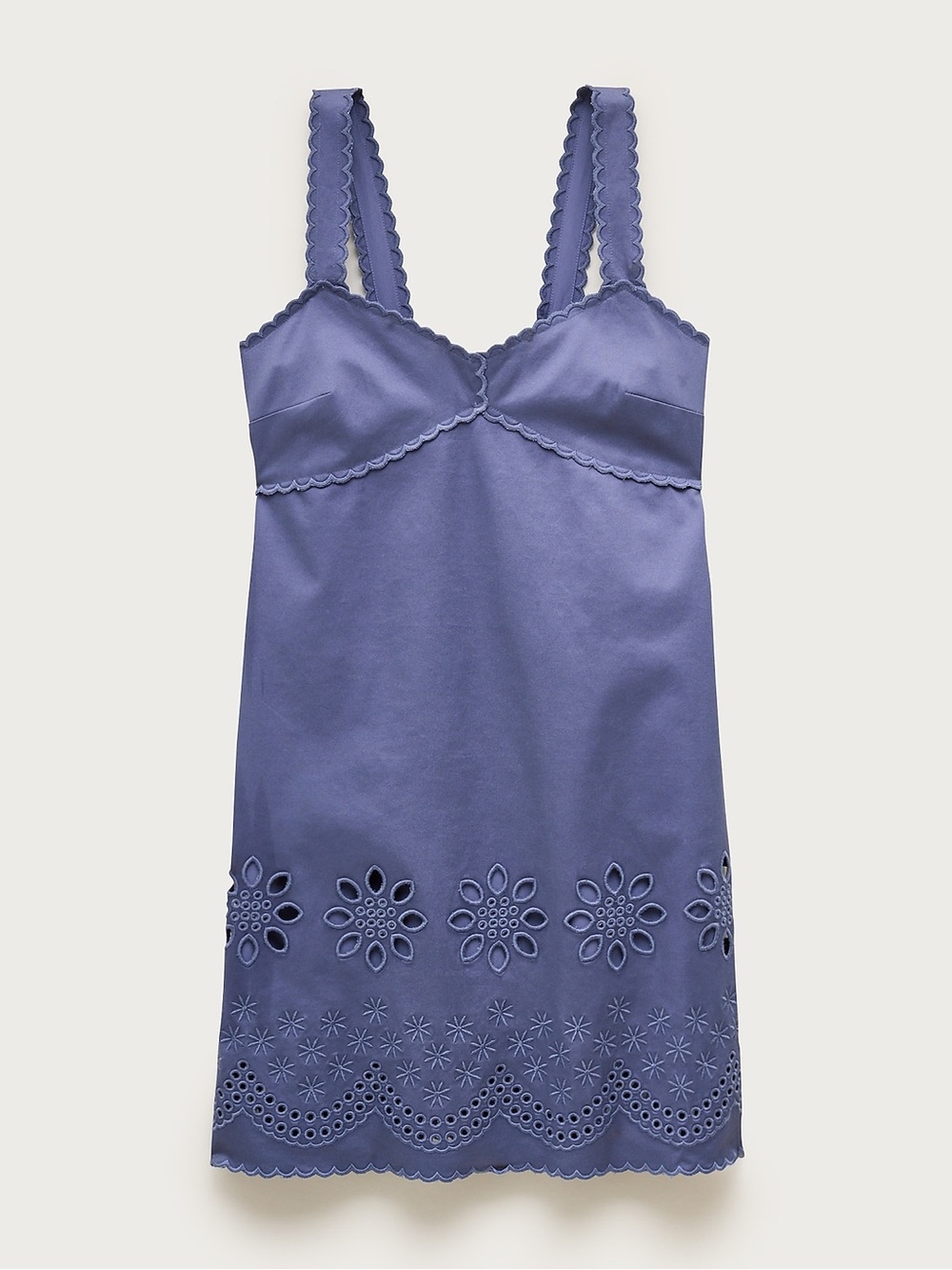 J.Crew Scallop-Trim Mini Dress Washed Twill Eyelet Blue NWT Size 6